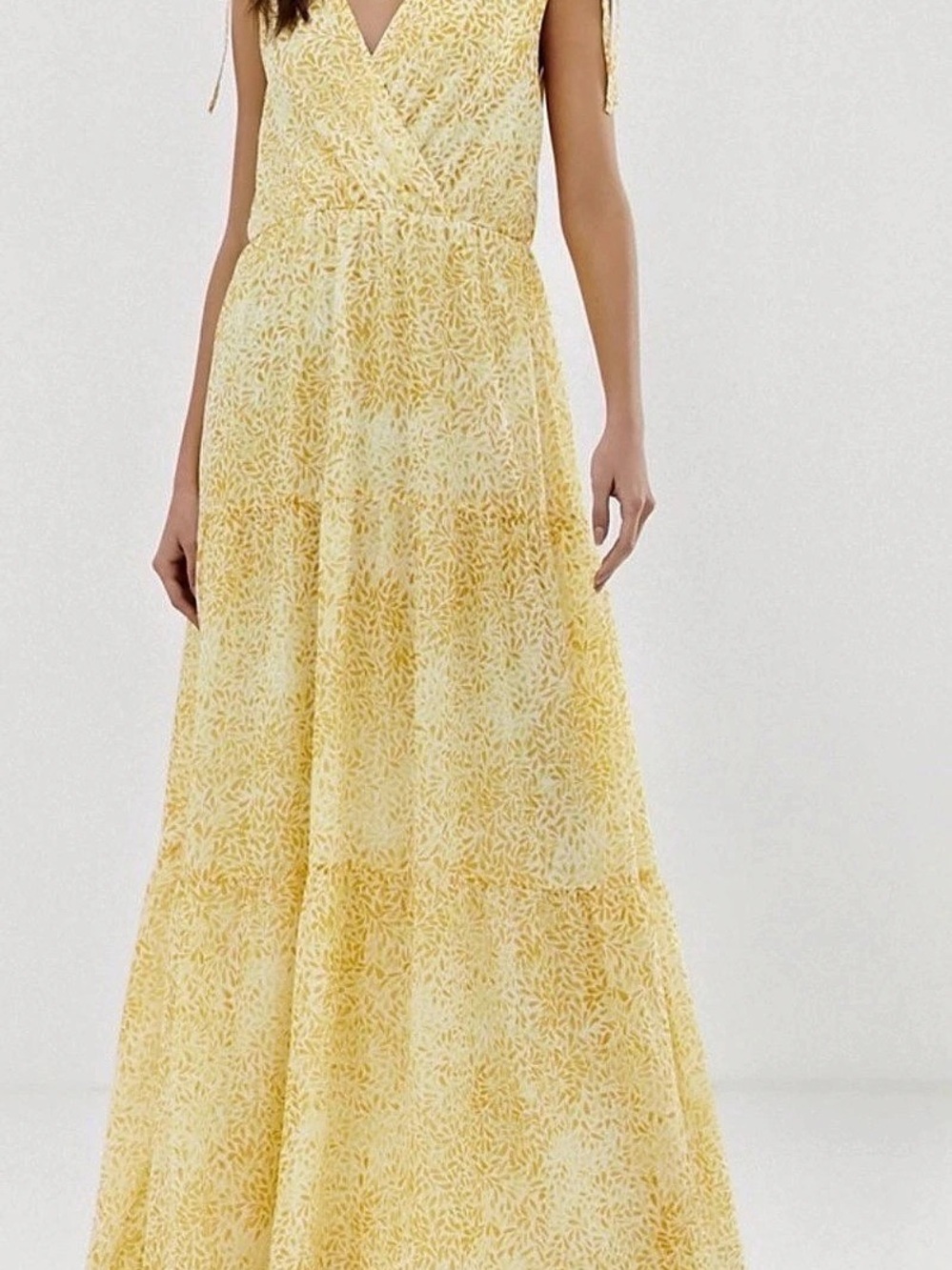 NWT Vila Yellow Floral Print Tiered Maxi Dress - Size 42